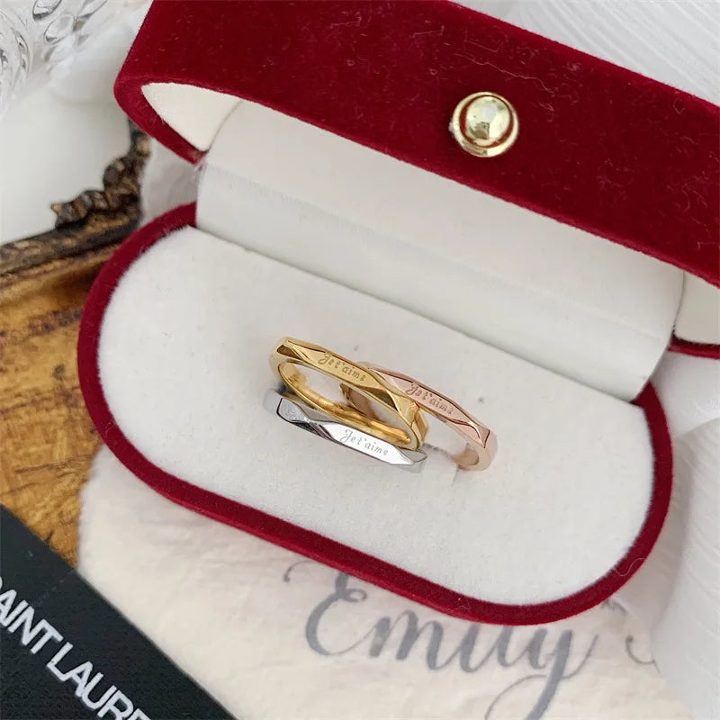 French Love You JETAIME Letters Rings Couple Wedding