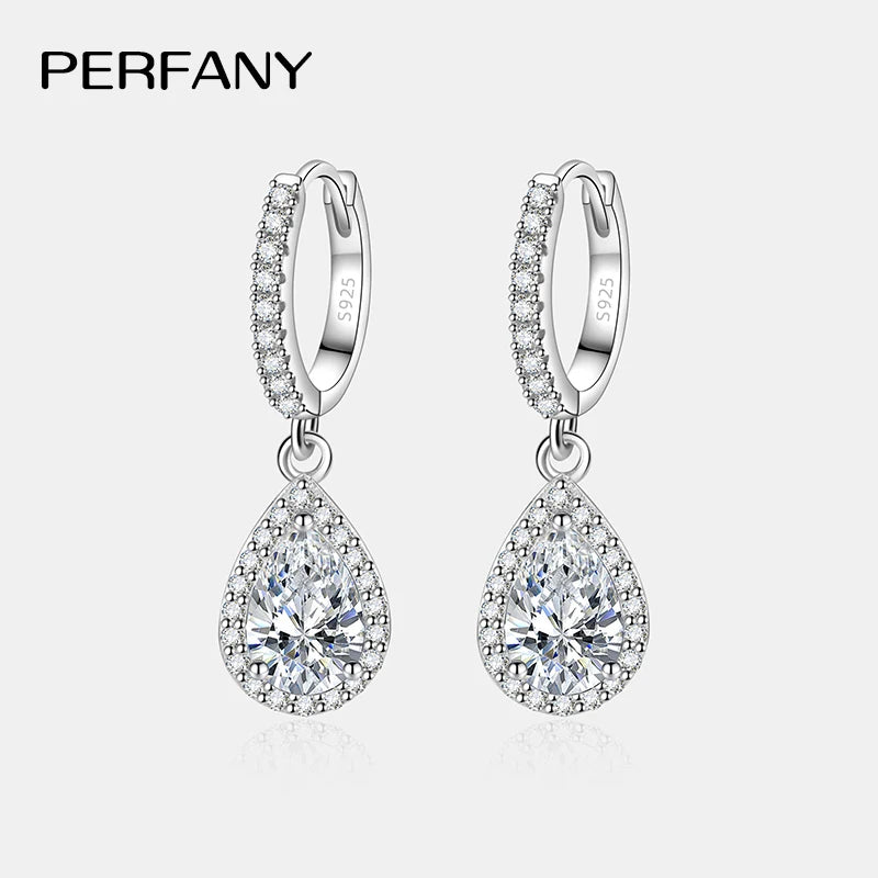 PERFANY 1CT Pear Cut Moissanite Earrings for Women