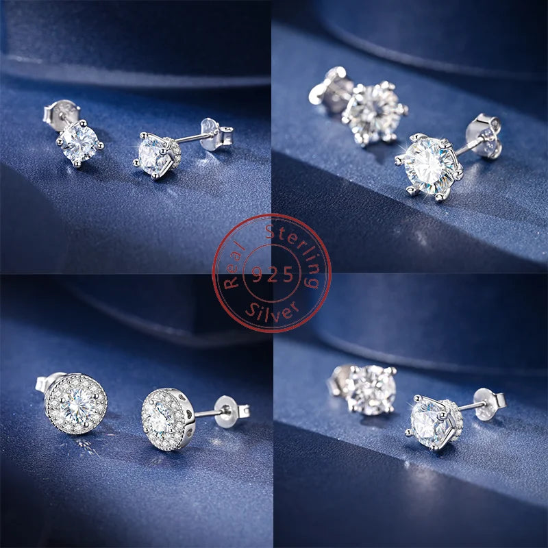 925 Sterling Silver Classic Moissanite Diamond Earrings