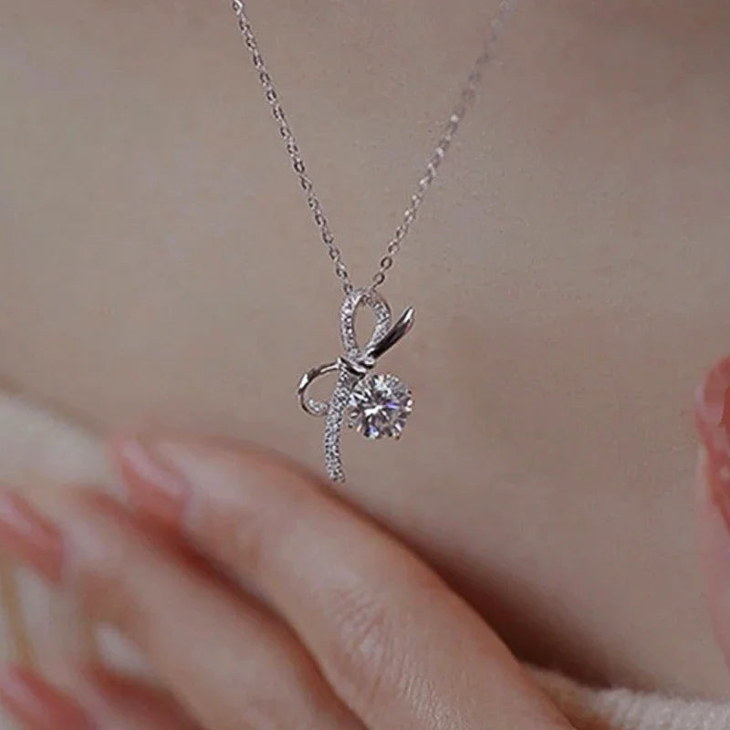 Huitan Romantic Bowknot Design Pendant Necklace Female