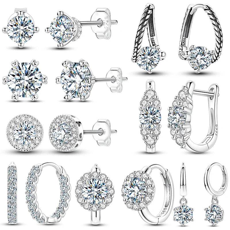 925 Sterling Silver Classic Moissanite Diamond Earrings