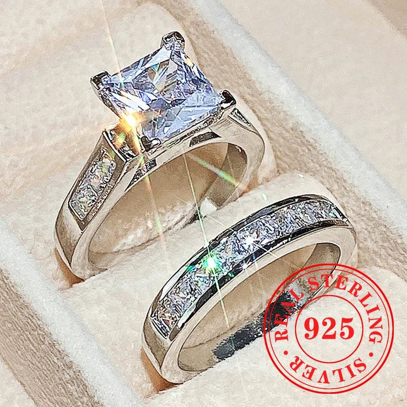 CAOSHI Charms Eternity 2Pc/Set Rings 925 Sterling Silver