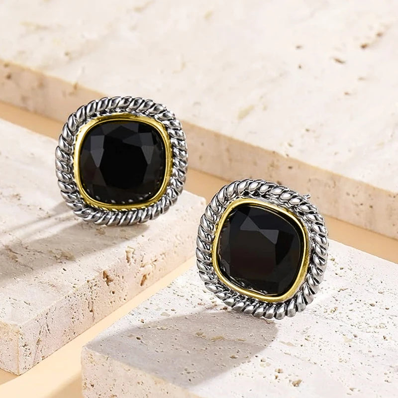 Huitan Exquisite Novel Stud Earrings with Black Cubic Zirconia