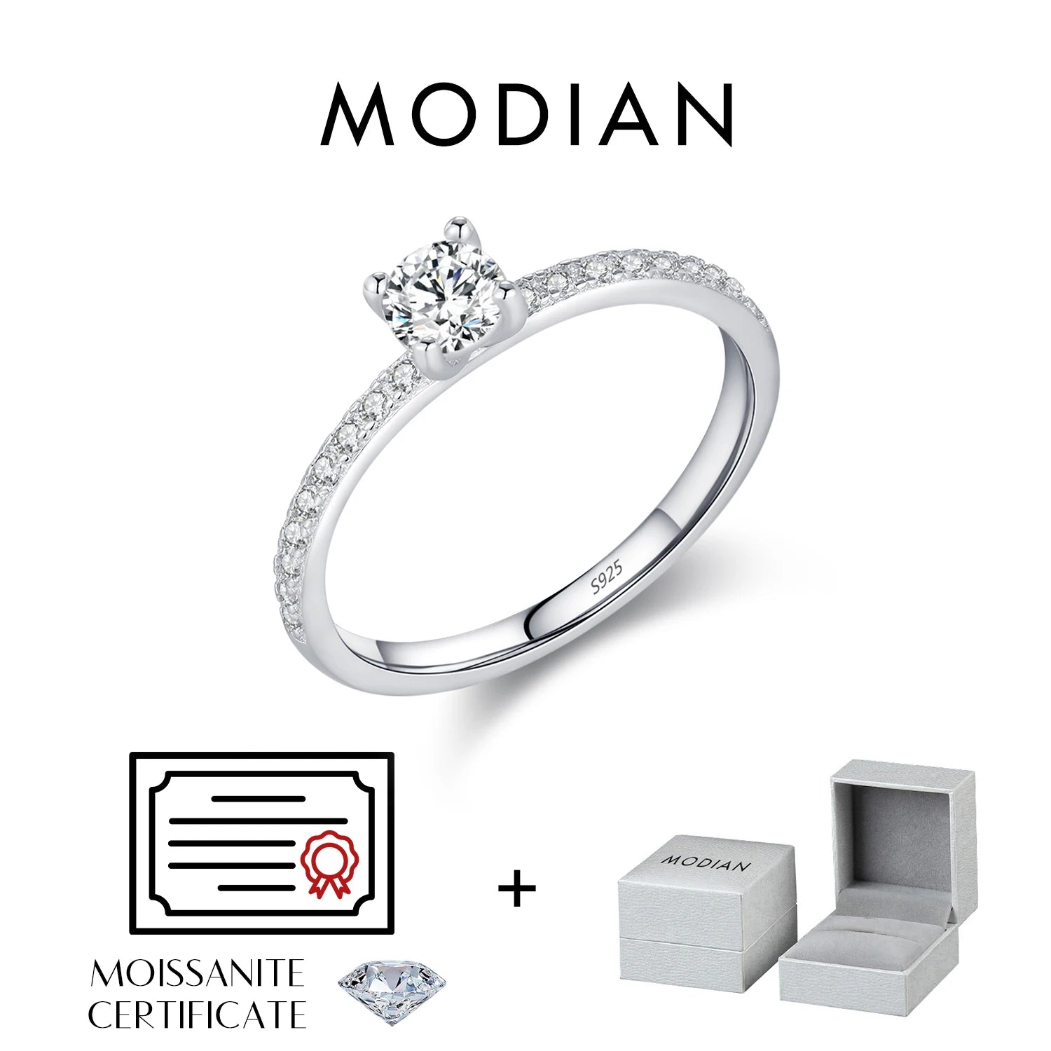 MODIAN D Color Moissanite Ring Delicate Square 925 Sterling Silver