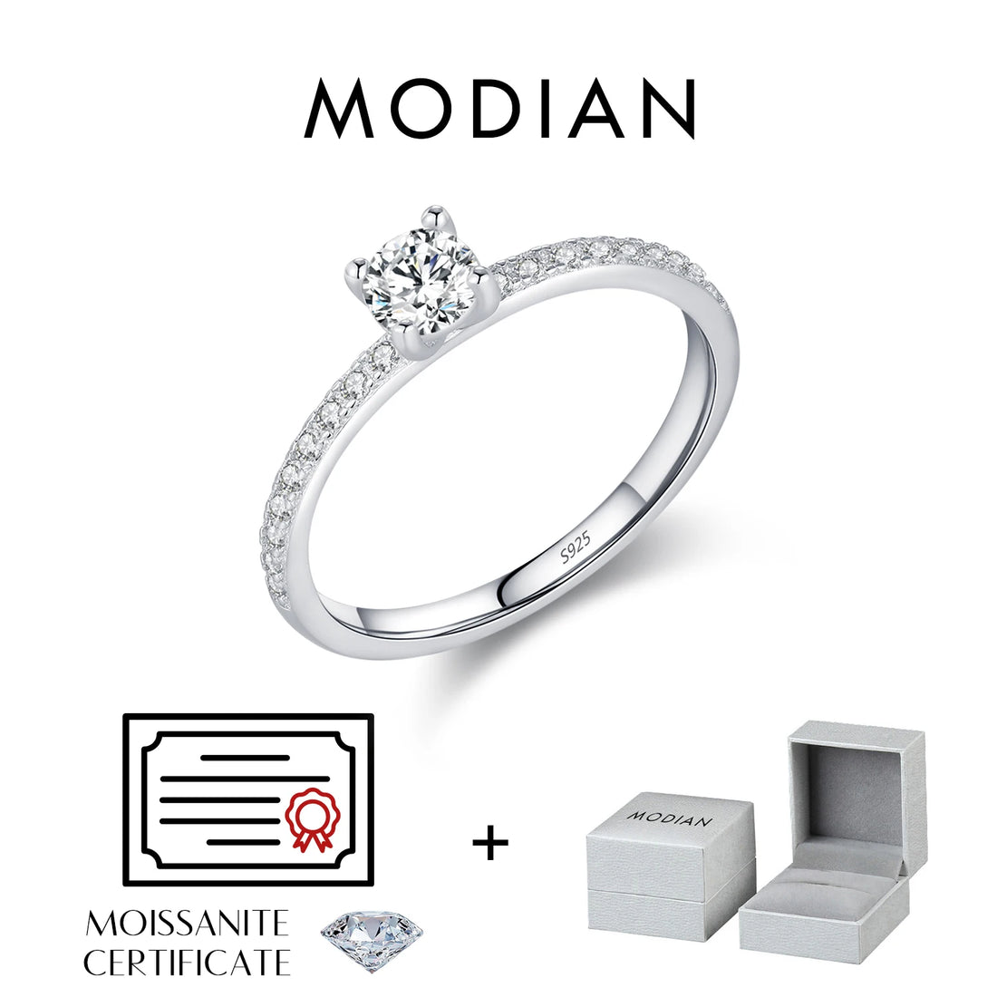 MODIAN D Color Moissanite Ring Delicate Square 925 Sterling Silver