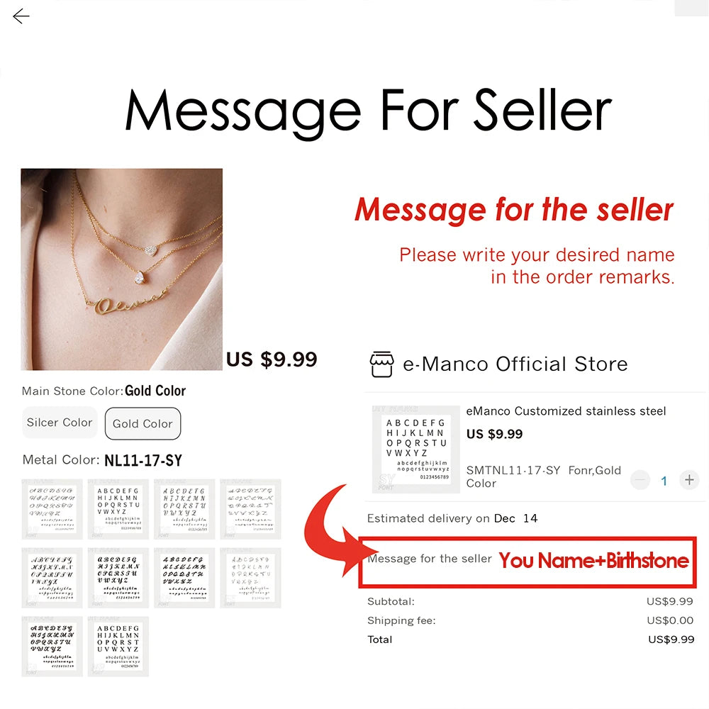 eManco Custom Layered Name Necklace Stainless Steel Teardrop