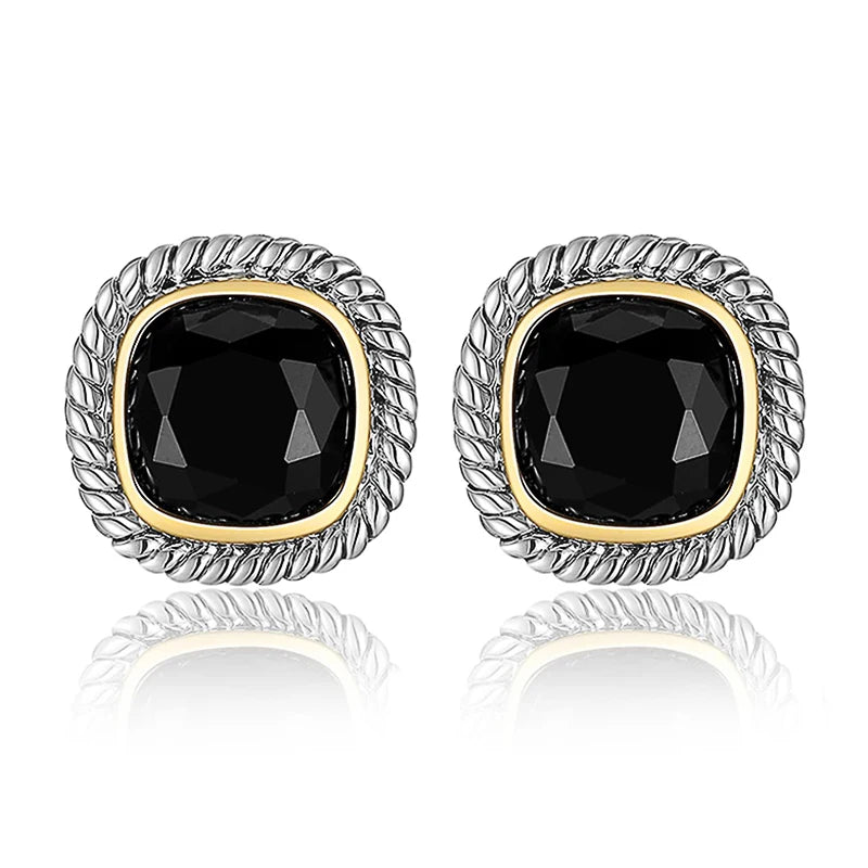 Huitan Exquisite Novel Stud Earrings with Black Cubic Zirconia