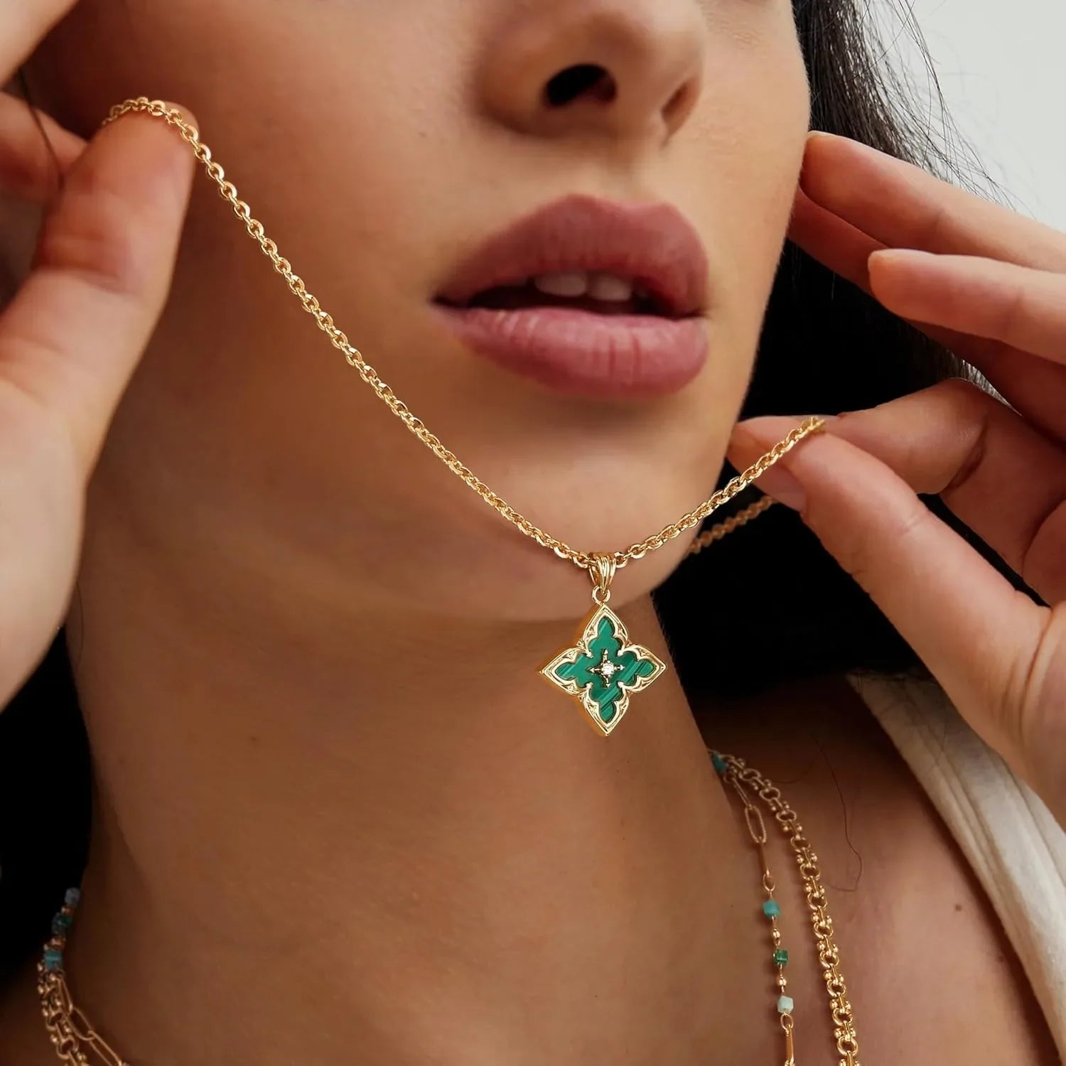 Clover Necklace for Women Dainty Gold Plated CZ Pendant