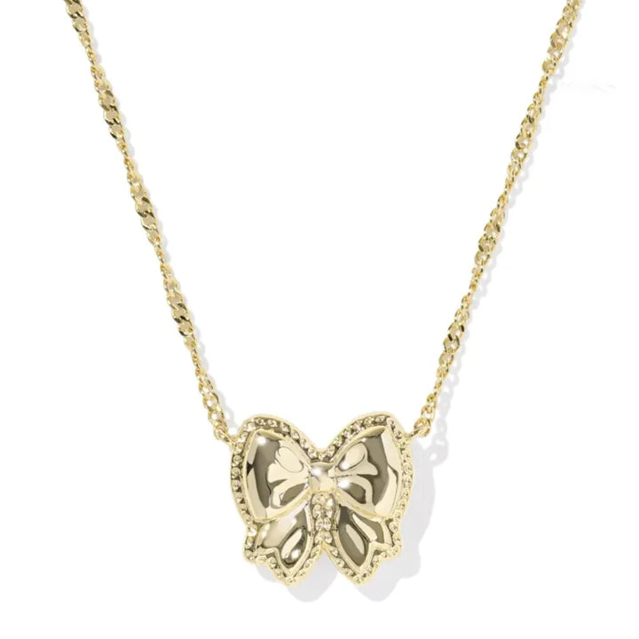 YEEVAA Bow Short Pendant Necklace in Carved Mother-of-Pearl