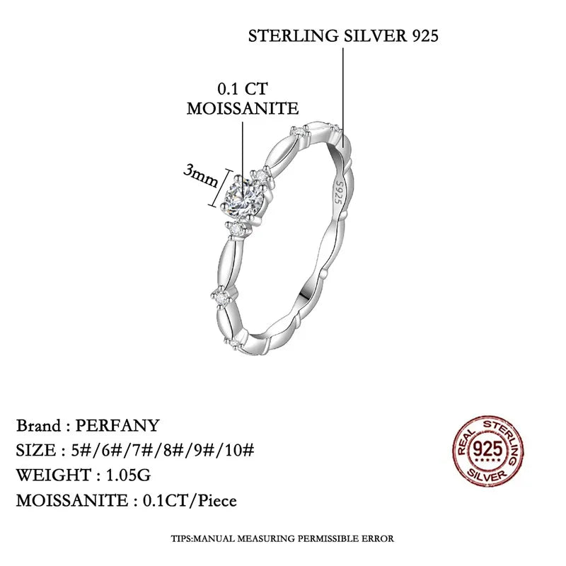 PERFANY 0.1CT Four Claw Moissanite Ring for Women S925 Pure