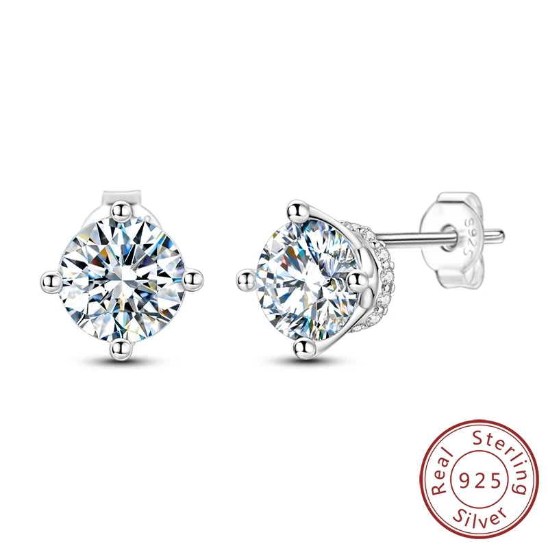 925 Sterling Silver Classic Moissanite Diamond Earrings