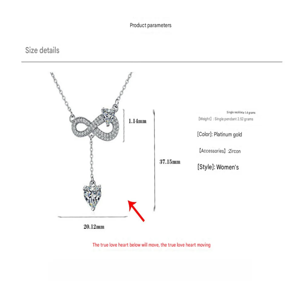 925 Sterling Silver Necklace Tassel Heart Pendant Sparkling Zircon