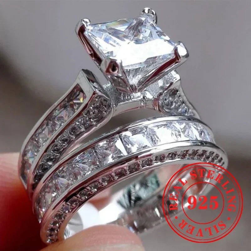 CAOSHI Charms Eternity 2Pc/Set Rings 925 Sterling Silver