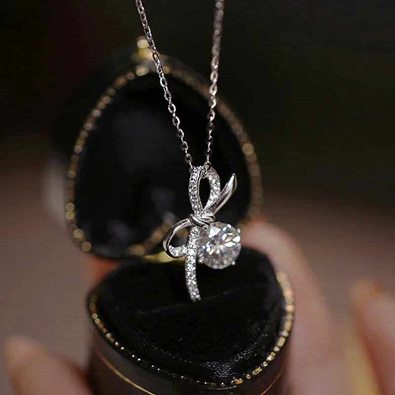 Huitan Romantic Bowknot Design Pendant Necklace Female