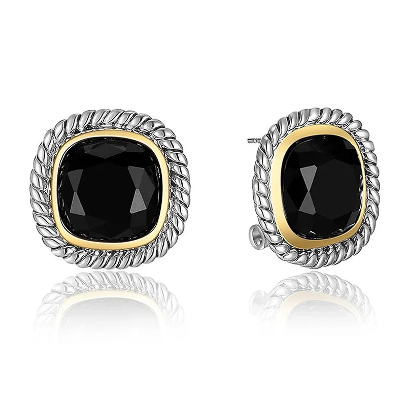 Huitan Exquisite Novel Stud Earrings with Black Cubic Zirconia